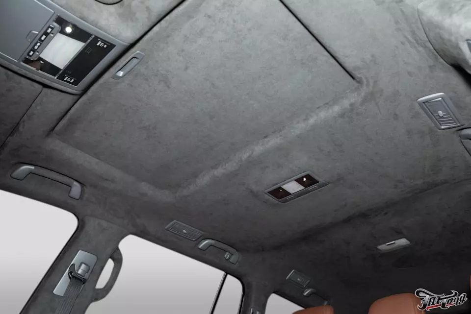 Toyota LC200. Перетяжка потолка в алькантару. Замена центров сидений на алькантару с сохранением функции обдува!